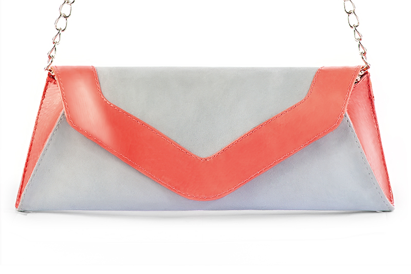 Pearl grey and coral orange women's dress clutch, for weddings, ceremonies, cocktails and parties. Profile view - Florence KOOIJMAN